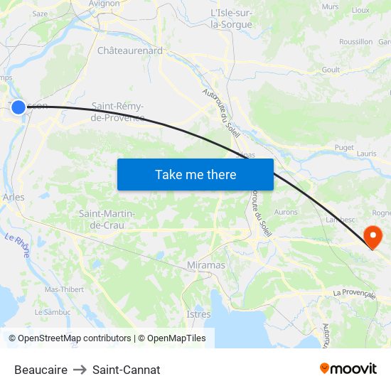 Beaucaire to Saint-Cannat map