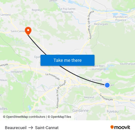 Beaurecueil to Saint-Cannat map