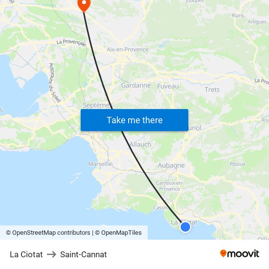 La Ciotat to Saint-Cannat map