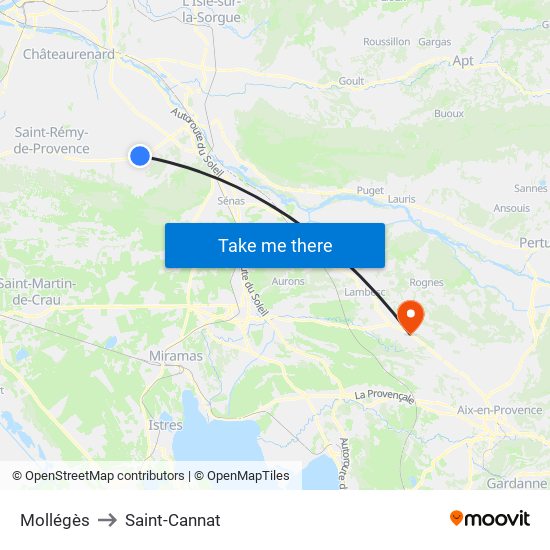 Mollégès to Saint-Cannat map