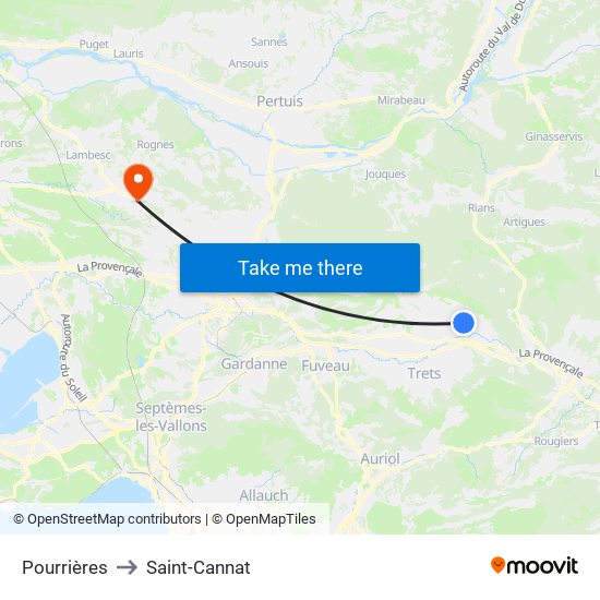 Pourrières to Saint-Cannat map