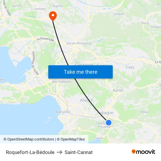 Roquefort-La-Bédoule to Saint-Cannat map