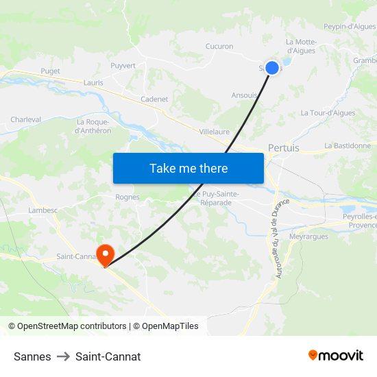 Sannes to Saint-Cannat map