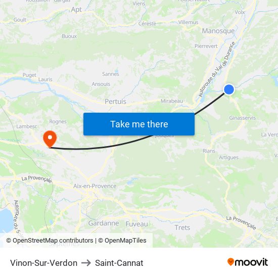 Vinon-Sur-Verdon to Saint-Cannat map