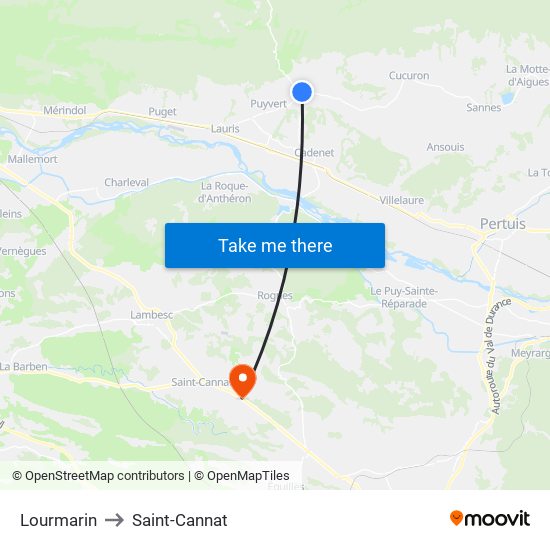 Lourmarin to Saint-Cannat map