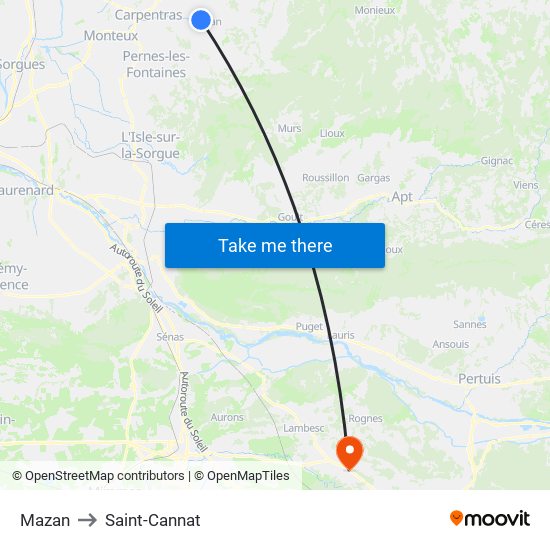 Mazan to Saint-Cannat map
