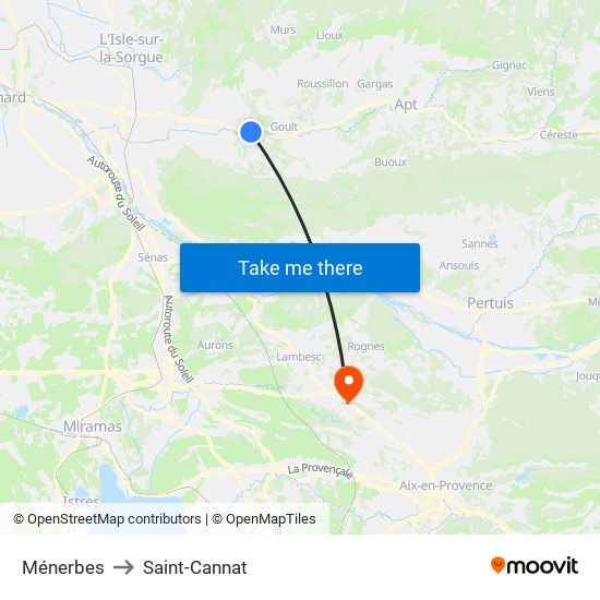 Ménerbes to Saint-Cannat map