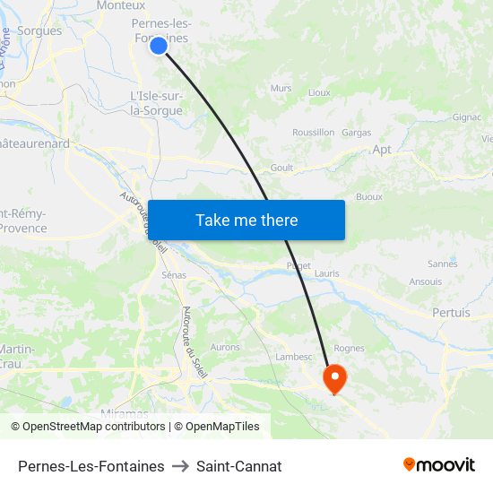 Pernes-Les-Fontaines to Saint-Cannat map