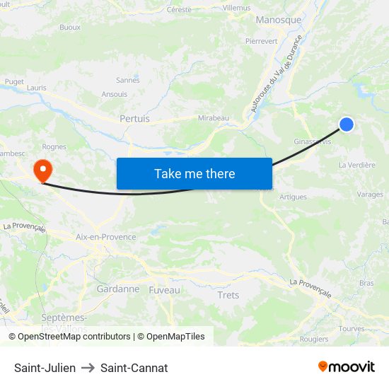 Saint-Julien to Saint-Cannat map
