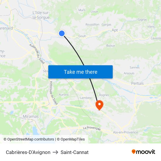 Cabrières-D'Avignon to Saint-Cannat map