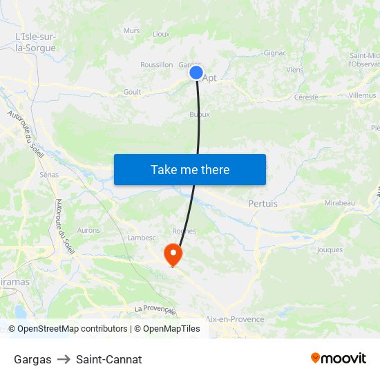 Gargas to Saint-Cannat map