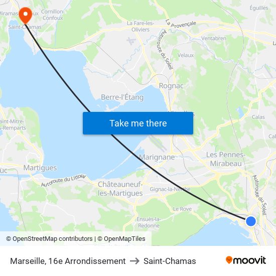 Marseille, 16e Arrondissement to Saint-Chamas map