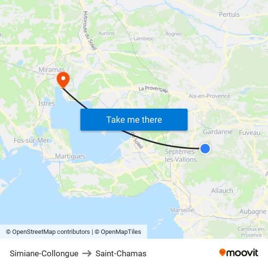 Simiane-Collongue to Saint-Chamas map