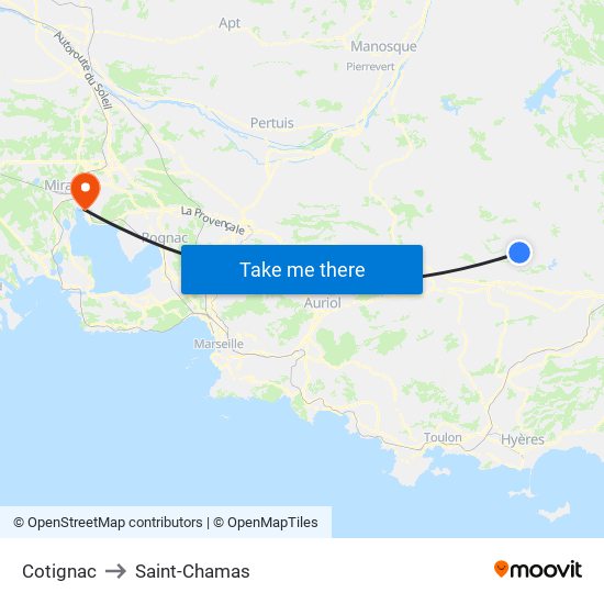 Cotignac to Saint-Chamas map