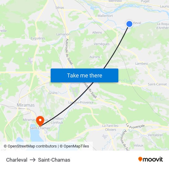 Charleval to Saint-Chamas map