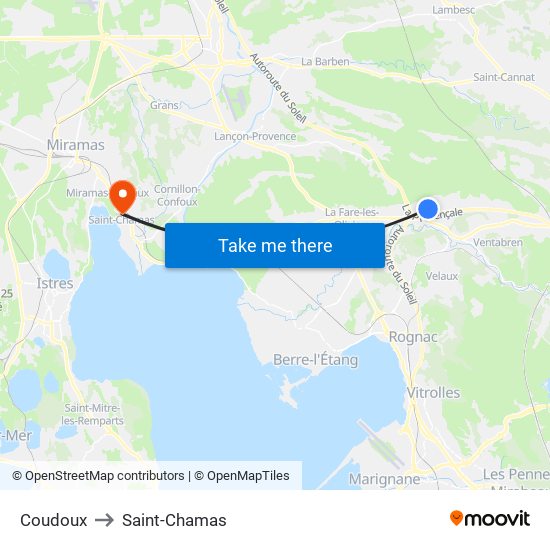 Coudoux to Saint-Chamas map