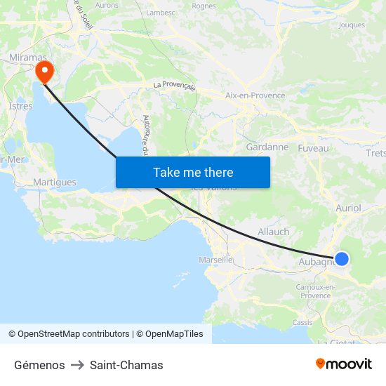 Gémenos to Saint-Chamas map