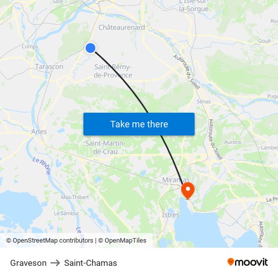 Graveson to Saint-Chamas map