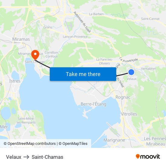 Velaux to Saint-Chamas map