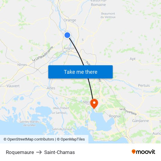 Roquemaure to Saint-Chamas map