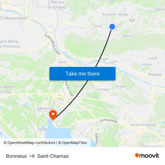 Bonnieux to Saint-Chamas map