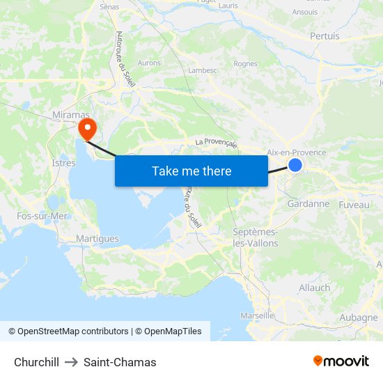 Churchill to Saint-Chamas map