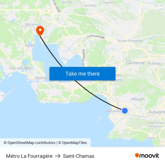 Métro La Fourragère to Saint-Chamas map