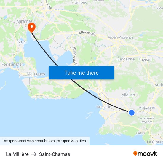 La Millière to Saint-Chamas map