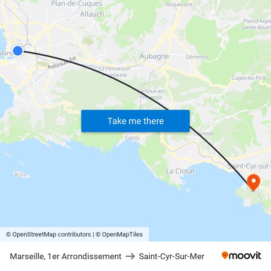 Marseille, 1er Arrondissement to Saint-Cyr-Sur-Mer map