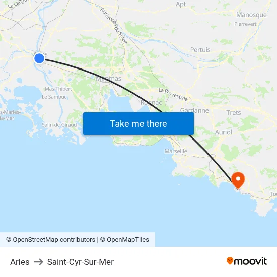 Arles to Saint-Cyr-Sur-Mer map