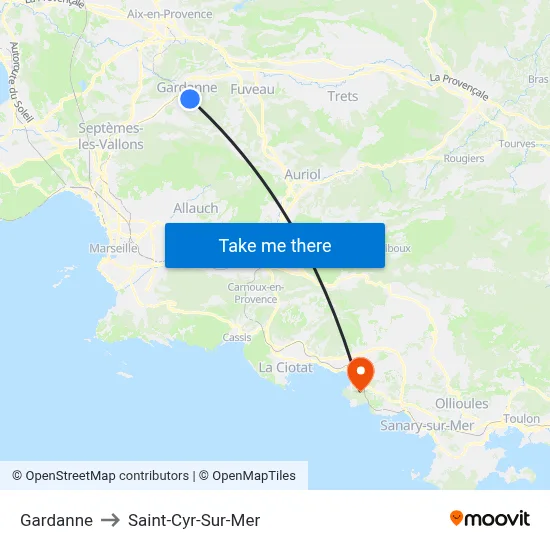 Gardanne to Saint-Cyr-Sur-Mer map