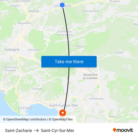 Saint-Zacharie to Saint-Cyr-Sur-Mer map