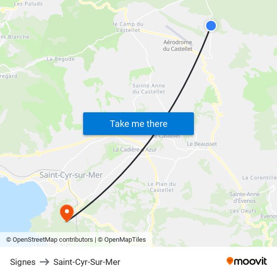 Signes to Saint-Cyr-Sur-Mer map