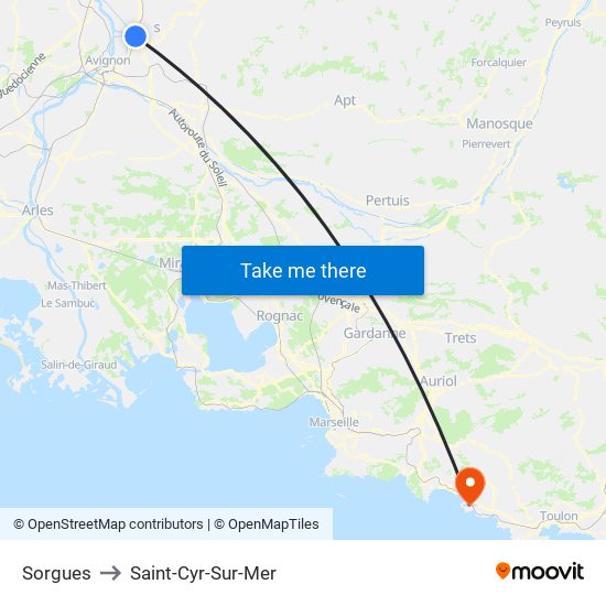 Sorgues to Saint-Cyr-Sur-Mer map