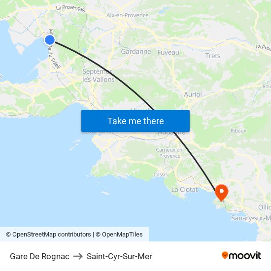 Gare De Rognac to Saint-Cyr-Sur-Mer map