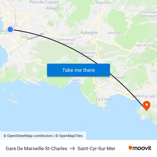 Gare De Marseille-St-Charles to Saint-Cyr-Sur-Mer map