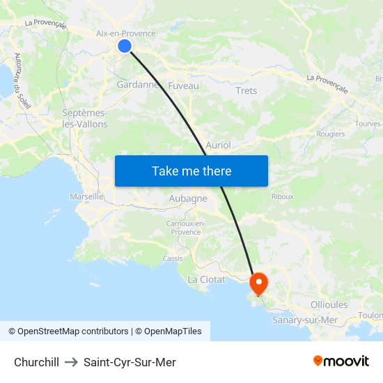 Churchill to Saint-Cyr-Sur-Mer map