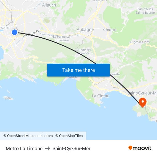 Métro La Timone to Saint-Cyr-Sur-Mer map