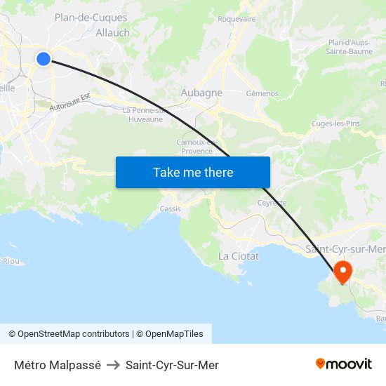 Métro Malpassé to Saint-Cyr-Sur-Mer map