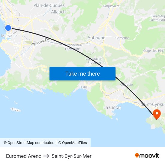 Euromed Arenc to Saint-Cyr-Sur-Mer map