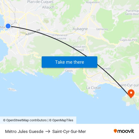 Métro Jules Guesde to Saint-Cyr-Sur-Mer map