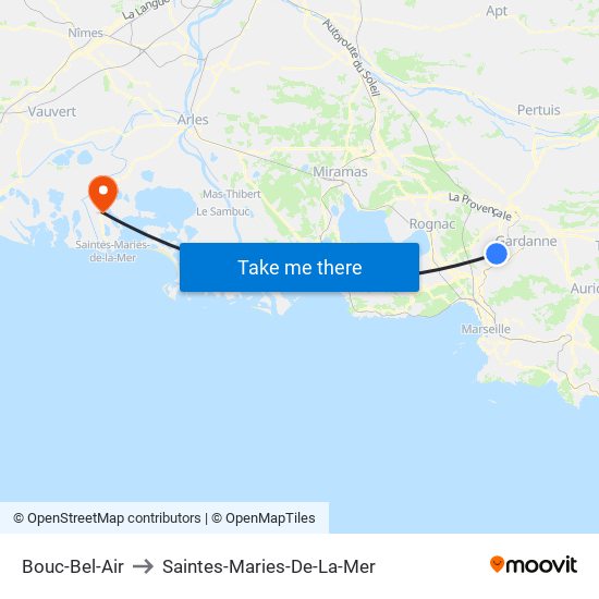 Bouc-Bel-Air to Saintes-Maries-De-La-Mer map