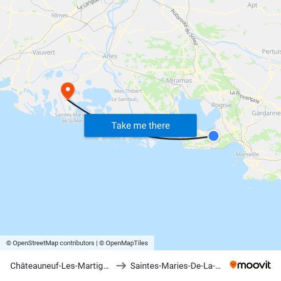 Châteauneuf-Les-Martigues to Saintes-Maries-De-La-Mer map