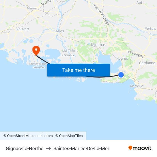 Gignac-La-Nerthe to Saintes-Maries-De-La-Mer map