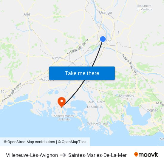 Villeneuve-Lès-Avignon to Saintes-Maries-De-La-Mer map