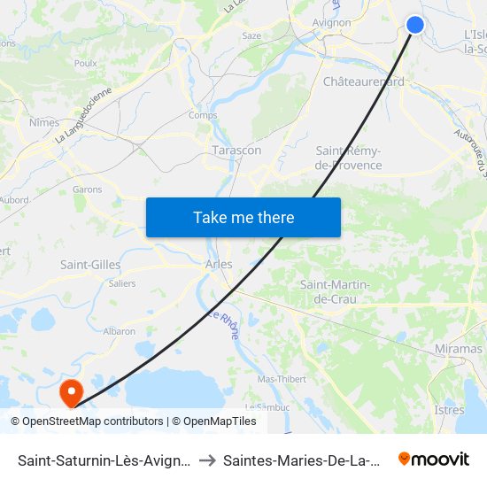 Saint-Saturnin-Lès-Avignon to Saintes-Maries-De-La-Mer map