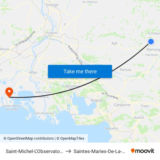 Saint-Michel-L'Observatoire to Saintes-Maries-De-La-Mer map