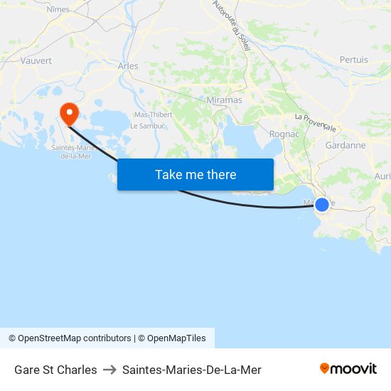 Gare St Charles to Saintes-Maries-De-La-Mer map