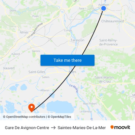 Gare De Avignon-Centre to Saintes-Maries-De-La-Mer map