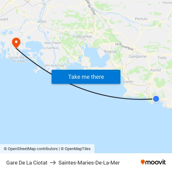 Gare De La Ciotat to Saintes-Maries-De-La-Mer map